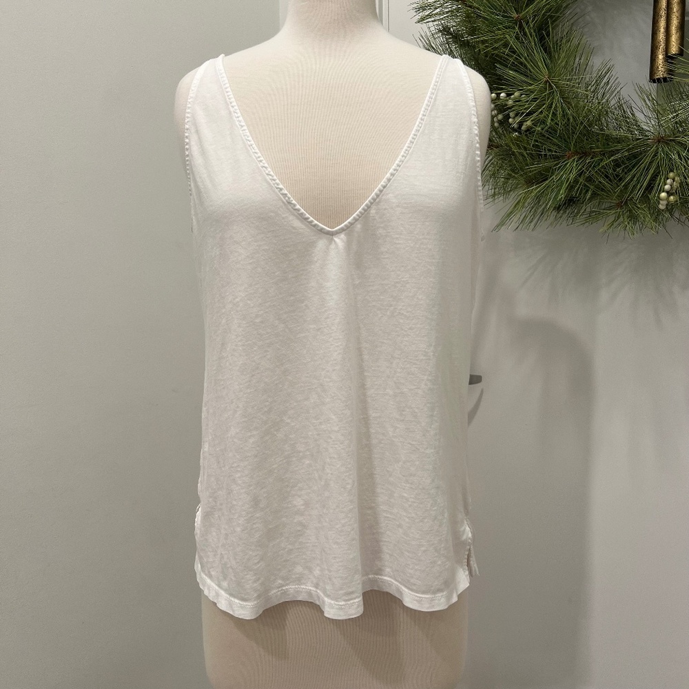 Skin's Deep-V Sleep Cami, Size S, in White Pima Cotton